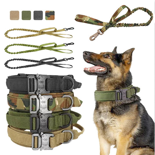 Pet Tactical Dog Collar And Leash Set, Adjustable Military Nylon Dog Collar